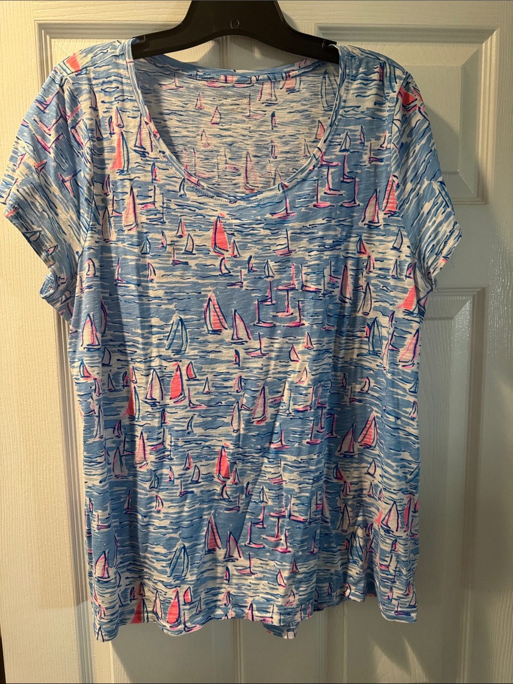 Lilly Pulitzer Womens Blue Sailboat Print Short Sleeve Tee - XL